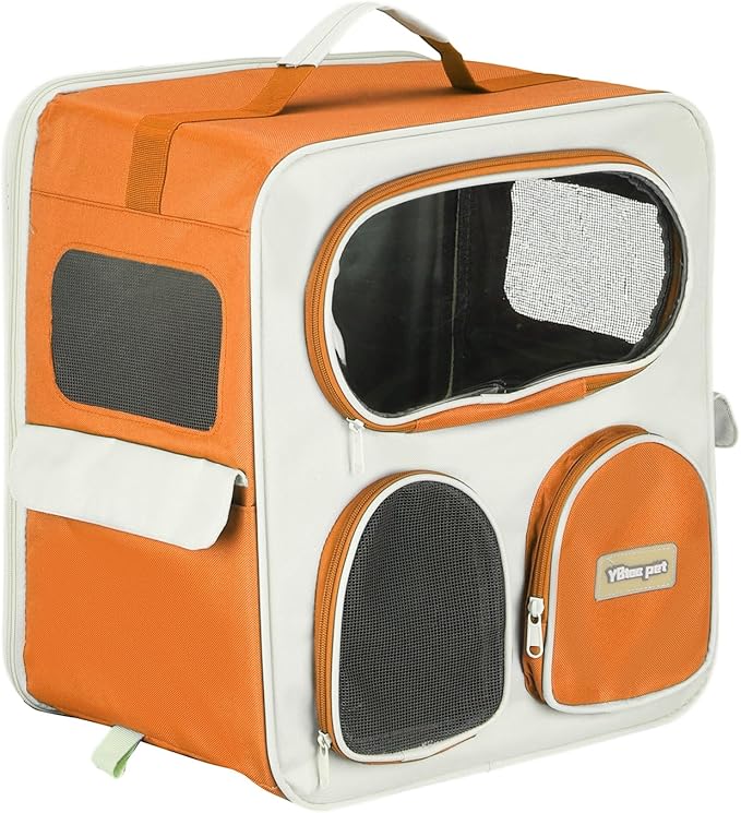 Pet Backpack Carrier, Portable and Ventilated, Nylon Dogs Cats and Small Animals Travel Bag 14.96", (Orange, 1 Pcs), Intended for Hiking/Camping/Traveling