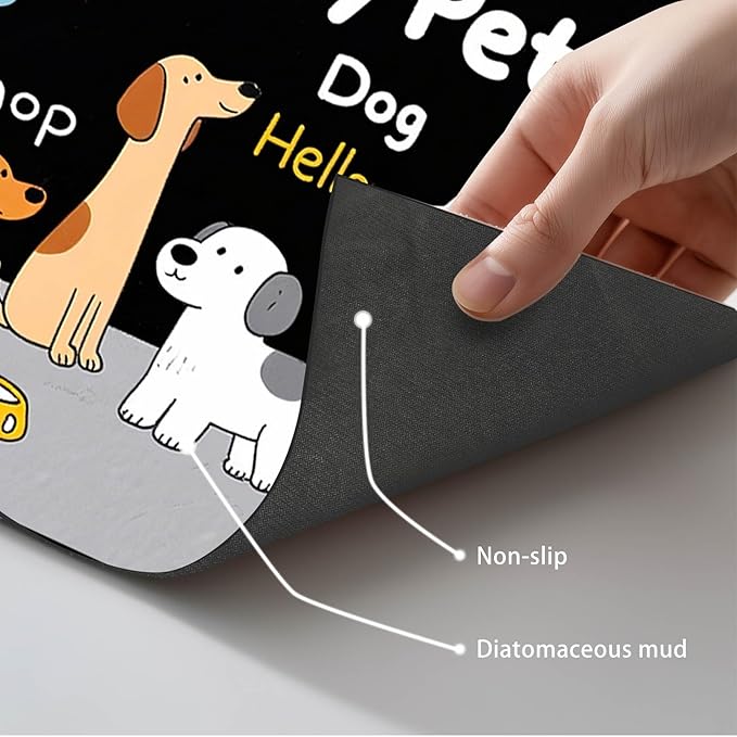 Funning My Pet Dog Pattern Dog Feeding Mat Pet Food Mat for Dogs and Cats Cute Puppy Design Pet Bowl Mat with Bone Paw and Non Slip Cat Feeding Mats for Home Kitchen Floor 20" x 12"