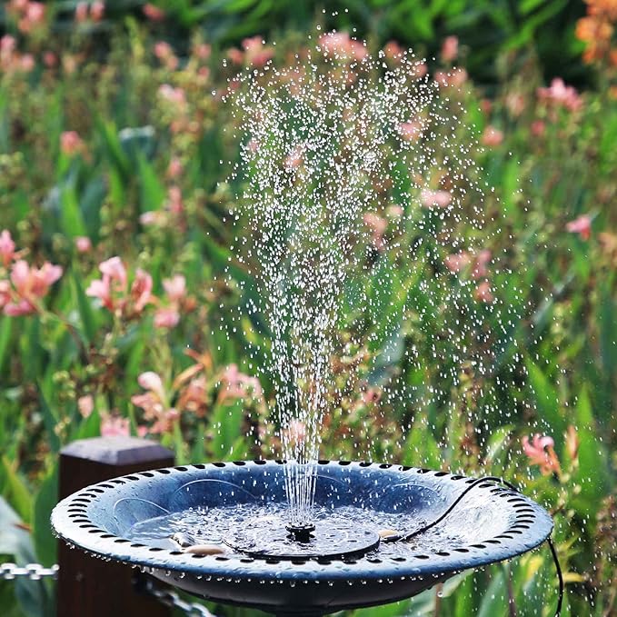 AISITIN DIY Solar Fountain Pump for Water Feature with 3.9ft Cord, Solar Bird Bath Fountain with 6 Nozzles, Solar Powered Water Floating Fountain for Bird Bath, Garden, Ponds Fish Tank, Outdoor