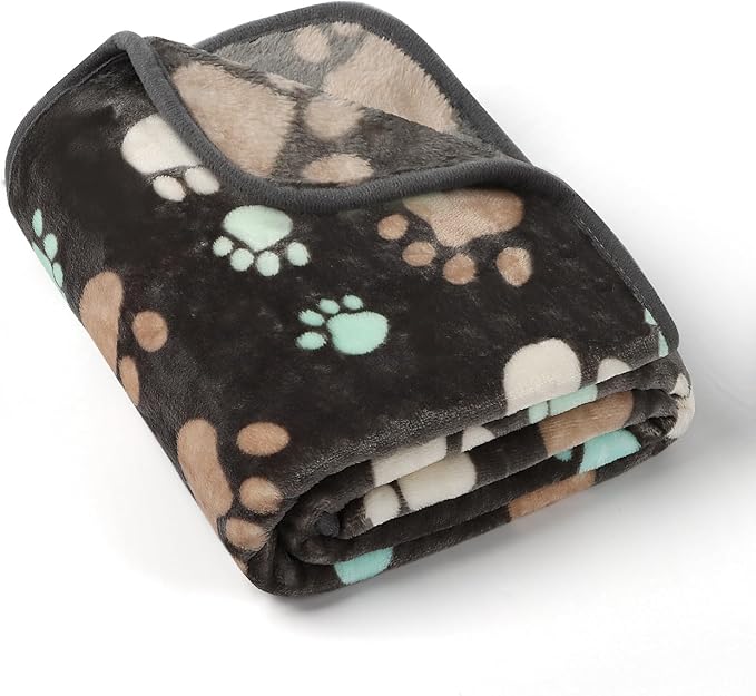 Dog Blankets for Large Dogs, Upgraded Pet Cat Flannel Blankets Washable, Premium 300GSM Soft Pet Throw Cover for Kennel Crate Bed, Sofas, Cute Paw Pattern, 80x60 inch, Grey