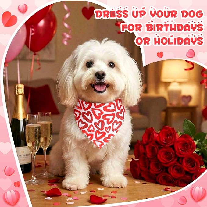 Youyole 120 Pcs Valentine's Day Dog Bandana Bulks Love Dog Bandanas Valentine's Day Pet Scarf Soft Cat Triangle Scarves Pet Bandana Red Pink Heart Bibs for Small and Medium Breed
