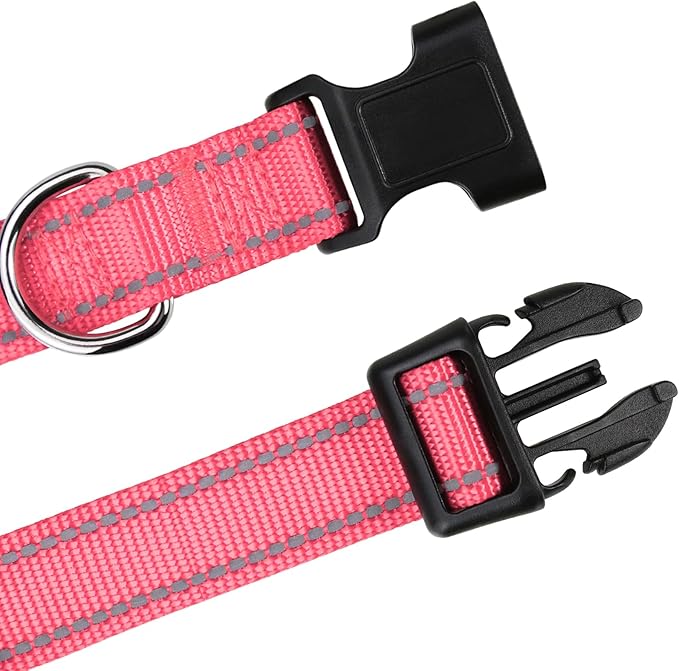 TagME Reflective Nylon Dog Collars, Adjustable Classic Pet Collar with Quick Release Buckle for Extra Large Dogs, Baby Pink, 1¼" Width