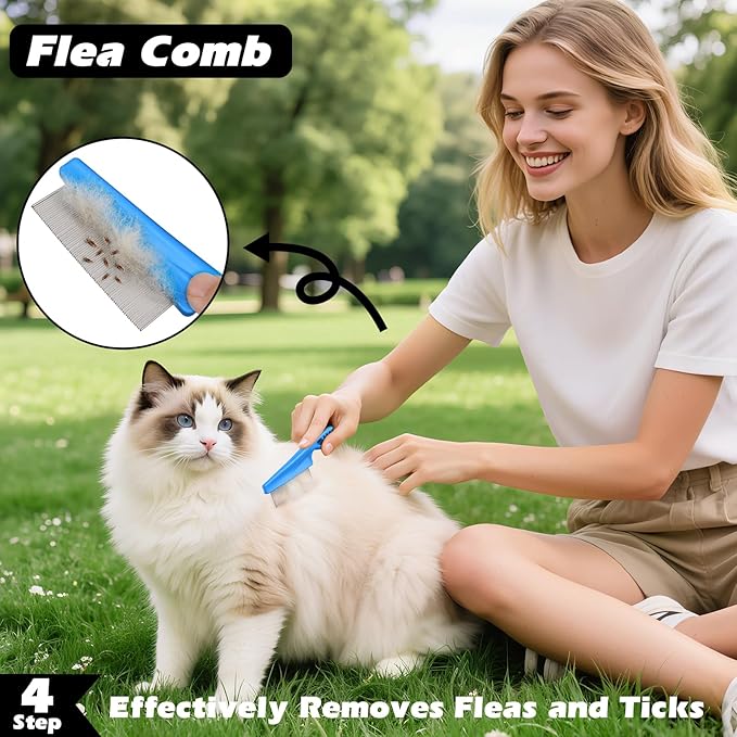 7 in 1 Pet Grooming Kit - Dog&Cat Comb, Deshedding Brush, Nail Clipper with File, Bath Brush - Premium Pet Supplies (Black Blue)