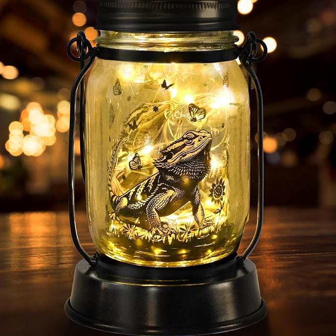 Bearded Dragon Gifts for Women/Men Bearded Dragon Solar Lanterns Mom Birthday Animal Lovers Lantern Animal Memorial Lights Solar Garden Decoration for Yard, Patio,Backyard,Porch Torches, Home Decor