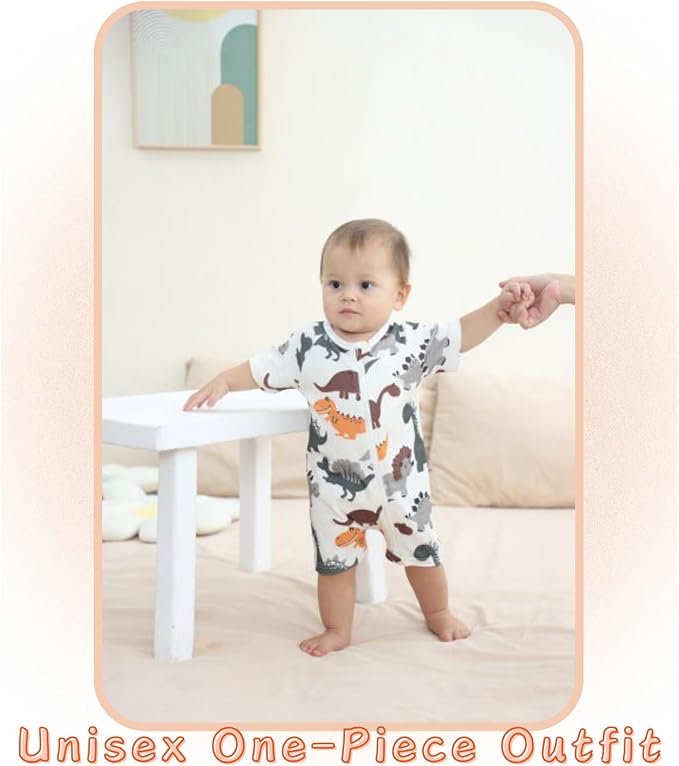 Unisex Summer Trendy 2-Pack Rompers Short Sleeve Zipped Bodysuit Infant Cotton Outfits
