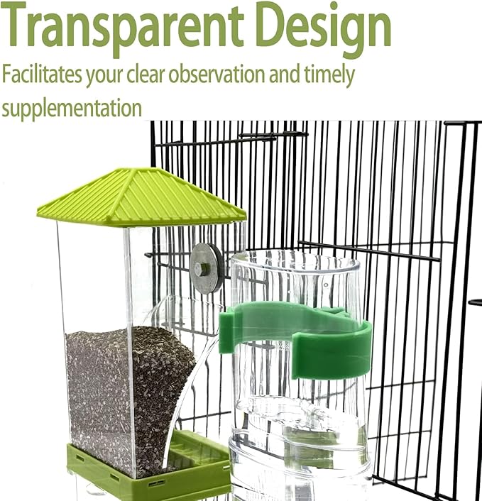 No Mess Bird Feeder Water Dispenser Set, Automatic Bird Feeder for Cage Transparent Acrylic Food Container Drinker Cage Accessories Parakeet Cockatiel Lovebird Finch (White)