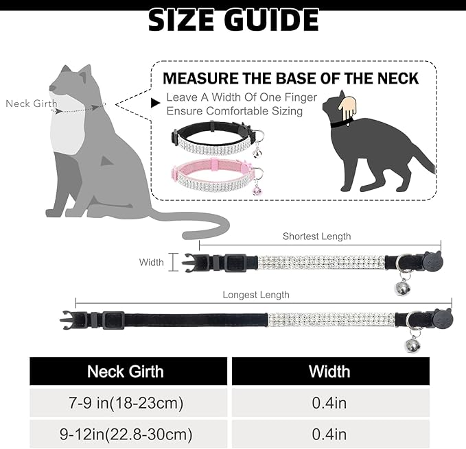 EXPAWLORER Soft Velvet Safe Cat Collars for Girl Cats -2 Pack Rhinestones Bling Diamante Adjustable Collars Breakaway- Chirstmas Cat Clollar Gifts with Bells for Boy Cats Kitty and Small Dogs
