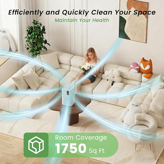 Air Purifiers for Home,H13 HEPA Large Room Up to 1750ft²,3-in-1 Filter with Sleep Mode,Air Purifier with Aromatherapy Diffuser for Office,Living Room,Bedroom,Remove Smoke Odor,Home Pets,White