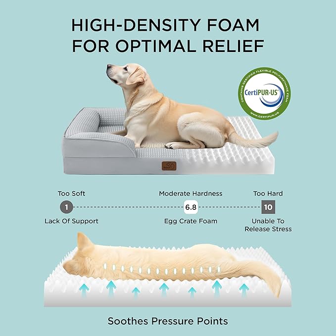 Bedsure Orthopedic Dog Beds Large Sized Dog - Washable Large Dog Cat Bed Waterproof, Comfort Dogs Couch Sofa with Washable Removable Cover, Pet Bed with Nonskid Bottom, Cooling Grey, 35"
