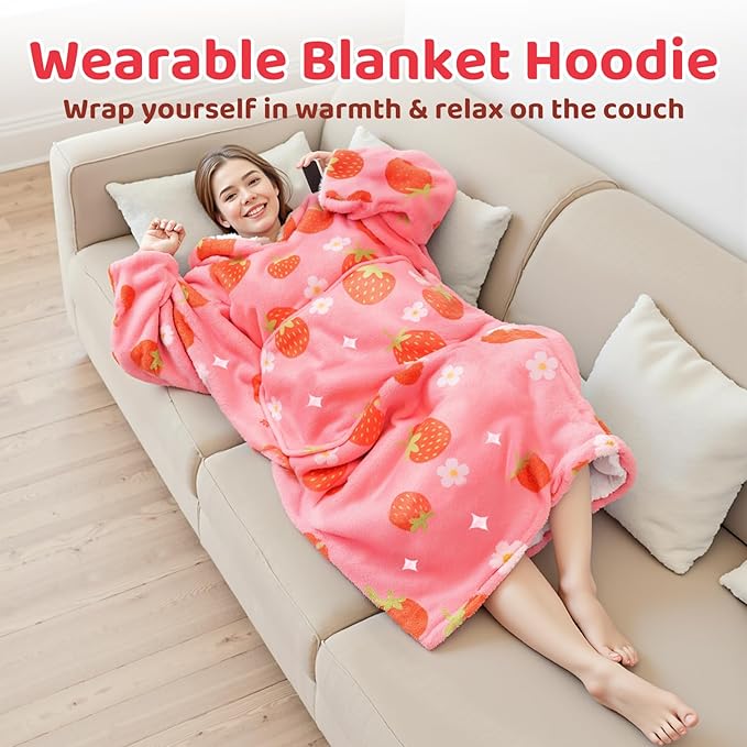 Mewaii Wearable Blanket Hoodie for Adults, Warm Sherpa & Soft Flannel Long Sweatshirt with Giant Pocket, Cozy Gifts for Women