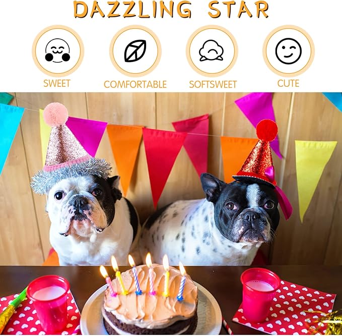 4 Pieces Dog Birthday Hat for Pets Christmas Party Decoration Accessories Pet Headband Hats Charms Grooming Accessories (Red, Pink, Gold, Blue,Fresh Style)