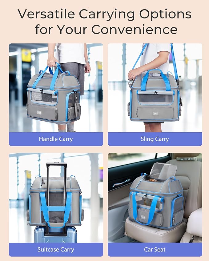 Expandable Cat Dog Carrier: NOBLE DUCK Soft-Sided Pet Carrier Airline Approved Large Small Medium Collapsible Portable Travel Up to 25 Lbs Grey