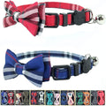 Cat Collar Breakaway with Bell and Bow Tie, Plaid Design Adjustable Safety Kitty Kitten Collars Set of 2 PCS(6.8-10.8in) (Red&Blue Plaid)