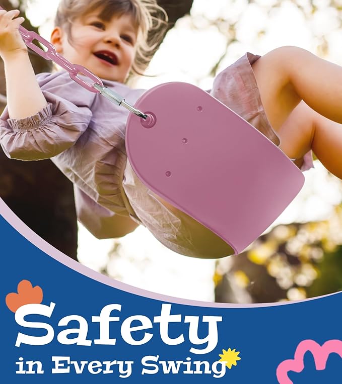 2 Pack Heavy Duty Swing Seats with 66" Rust-Resistant Chains, Swing Set Accessories Replacement with Quick Links, Kids Swings Supports 330 lbs for Outdoor Playground Trees, Pink
