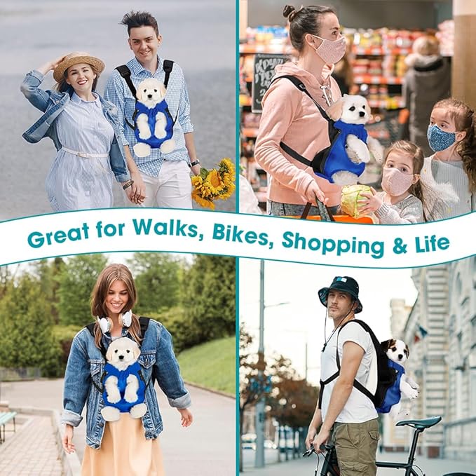 Dog Backpack Carrier, Thick Straps & Cushion, Pet Sling Front Backpacks for Small Medium Dogs 7-11 Lbs, Legs Out, Adjustable Wearable Puppy Chest Travel Bag, Easy-Fit for Hiking/Walking/Camping