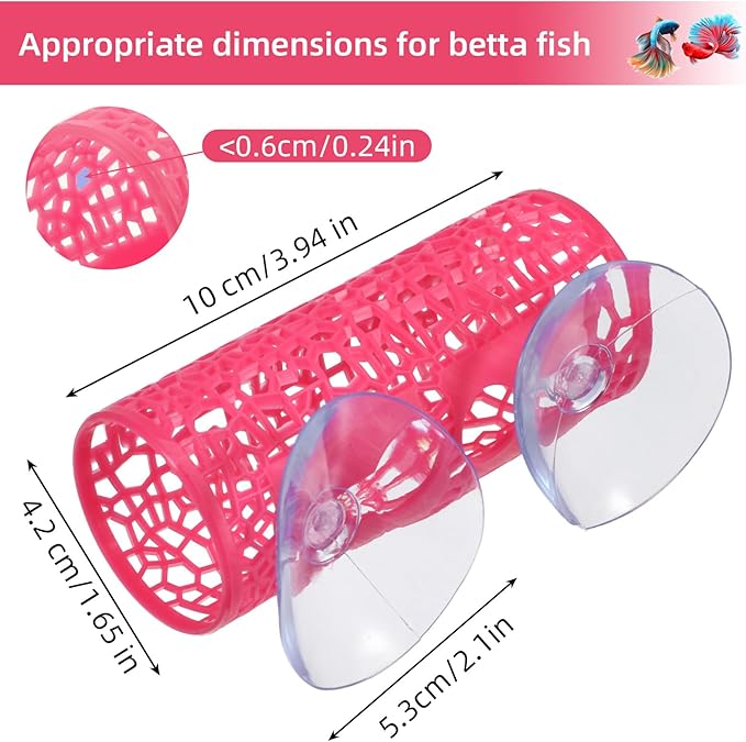 Rose Red Betta Fish Toys Hammock and Betta Tunnel, Safe Aquarium Decor for Small Fish & Shrimp, Bettas Tank Accessories with Suction Cups, Perfect Hideout and Play Area for Bettas