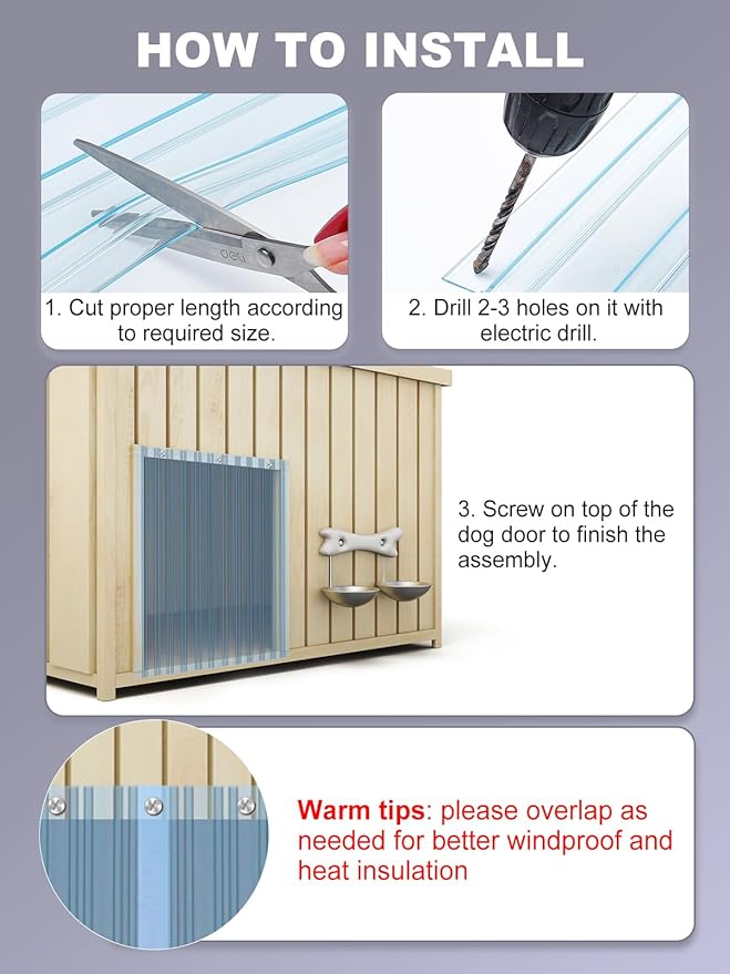 9.8in x 4.9ft Door Replacement Flaps for Dog House - Easy to Cut & Install Transparent Vinyl Strip for Doggie/Doggy/Cat Entry Door