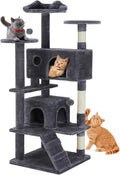 DUMOS 54-inch Indoor Cat Tree Tower –Multi-Level Pet House for Large Cats with 2 Condos, Scratching Posts, Round Platform, Small Ladder, and Toys – Perfect for Cats of All Ages, Dark Grey
