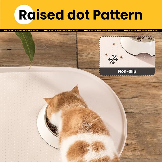 Dog Food Mat,1/2 Inch Raised Edges Cat Feeding Mat,BPA-Free Silicone Pet Food Mats for Floor Waterproof,Rubber Dog Placemats for Food and Water Bowls(Natural Tan,32"x20")
