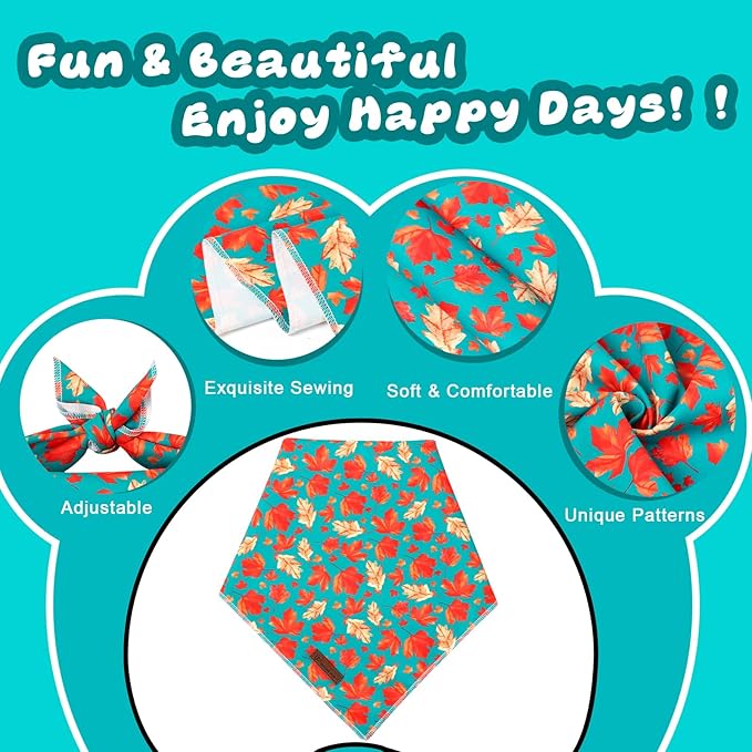 Fall Dog Bandana – Green Maple Leaf Triangle Scarf for Small Medium Large Dogs, Soft Cotton Pet Bib for Autumn Thanksgiving, Adjustable Dog Kerchief for Seasonal Outings