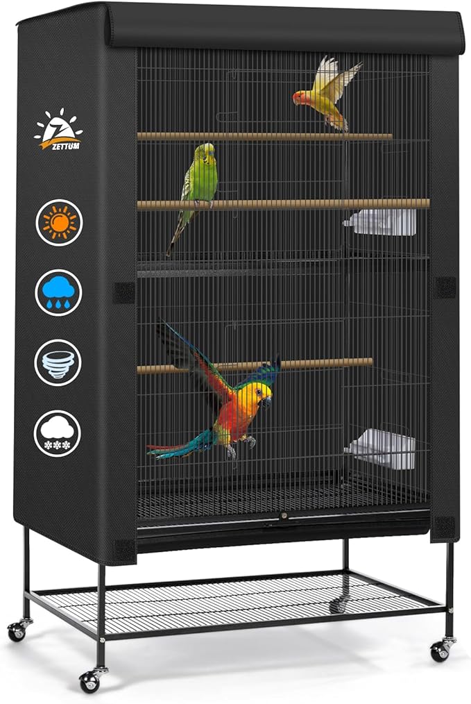 Zettum Bird Cage Cover - 600D Bird Cage Covers for Night Heavy Duty & Waterproof, Fade-Resistant Pet Bird Cage Cover Accessory for Parakeet, Parrot, Cockatiel and More Finches - 33 x 23 x 40 Inch