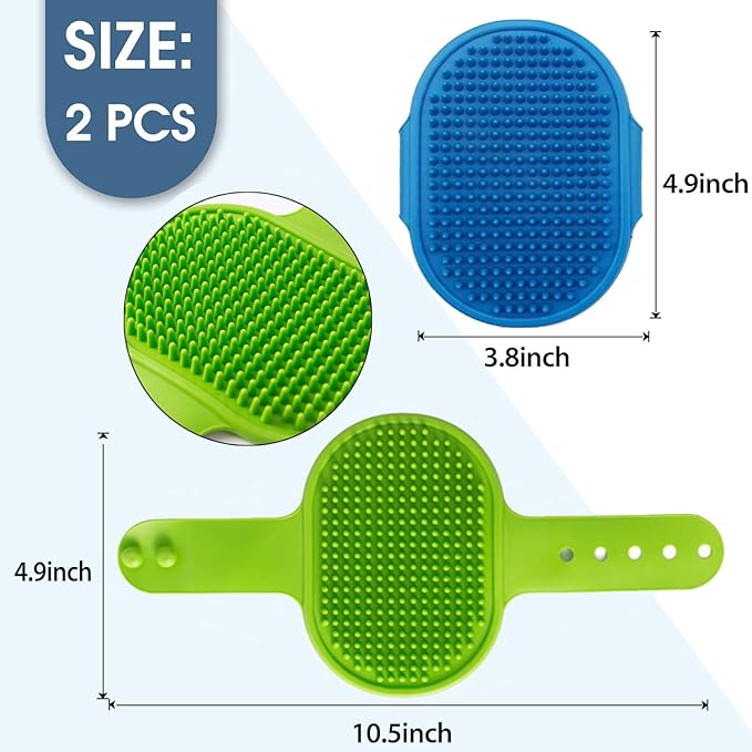 Dog Grooming Brush, Pet Shampoo Bath Brush Dog Grooming Shedding Brush Soothing Massage Rubber Comb with Adjustable Ring Handle for Long Short Haired Dogs and Cats 2pcs