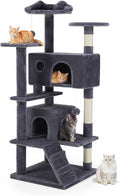 Cat Tree 54 Inch, Multi-Level Cat Tower with Condo, Perches, Sisal Scratching Posts and Climbing Ladder, Pet Play Toy Balls House for Indoor Cats