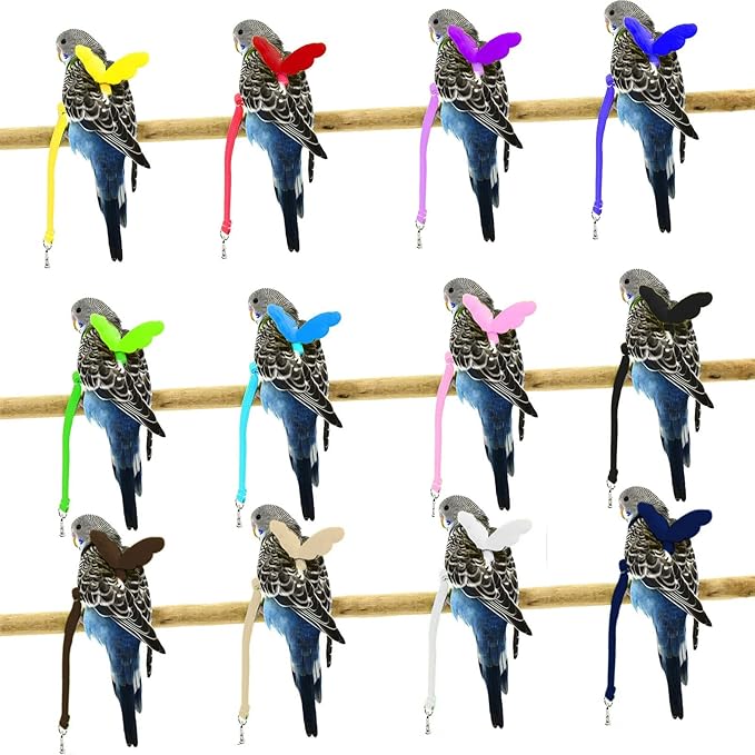 Dnoifne Pet Parrot Bird Harness and Leash, Adjustable Training Design Anti-Bite, Bird Nylon Rope with Cute Wing for Parrots, Suitable for Scarlet, Keck, Mini Macaw and Same Size Birds (Yellow)