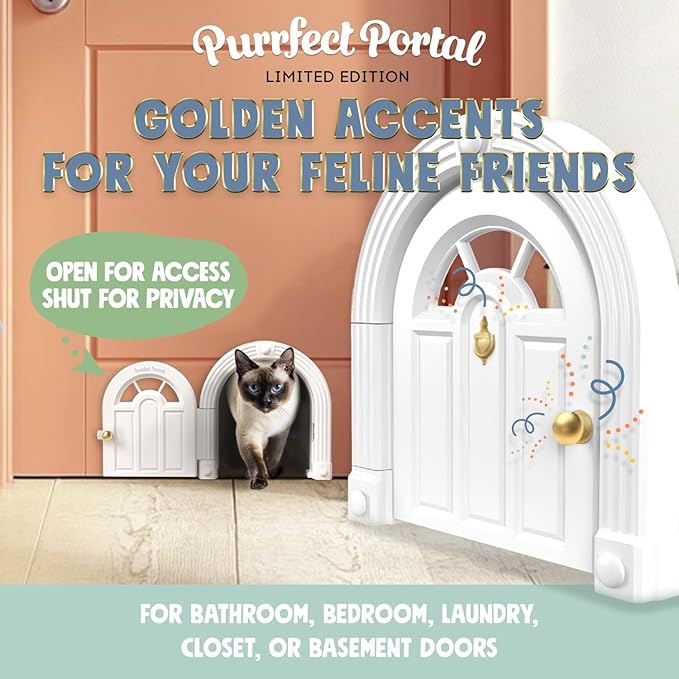 Purrfect Portal Meow Manor® Cat Door Interior Door - No-Flap, Fits Cats Up to 20 lbs, Easy DIY Setup, No Training Needed