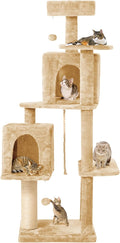 56-Inch Cat Tree for Large Cats, Multi-Level Cat Tower with 2 Condos, Sisal Scratching Posts & Hanging Toys – Sturdy Cat Furniture for Indoor Cats, Space-Saving Design (Easy Assembly), Beige