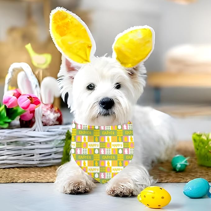 Easter Dog Bandana, 2 Pack Adjustable Holiday Party Pets Easter Egg Bandana Triangle Bibs Rabbit Dog Cat Scarf Set