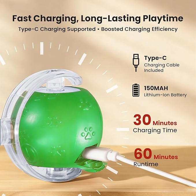 Rocfish Interactive Cat Toy for Indoor Cat, Smart Automatic Cat Chase Ball Toy (New Green)