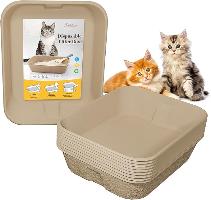 10 Pack Disposable Cat Litter Boxes, Durable Leak-Proof Cardboard Kitty Litter Trays for Temporary Use, Litter Box Liners & Travel, Ideal for Picky Cats