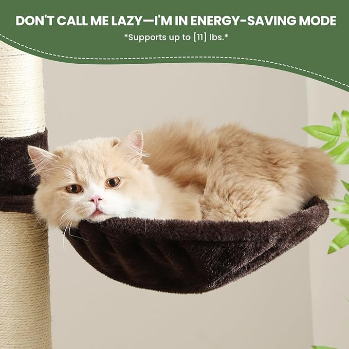 Cat Tree, 50.31-Inch Cat Tower for Indoor Cats, Cat House with Padded Platform Bed, Toy Mouse Ball, Large Cozy Condo, Hammocks and Sisal Scratching Posts for Kittens Play, Brown