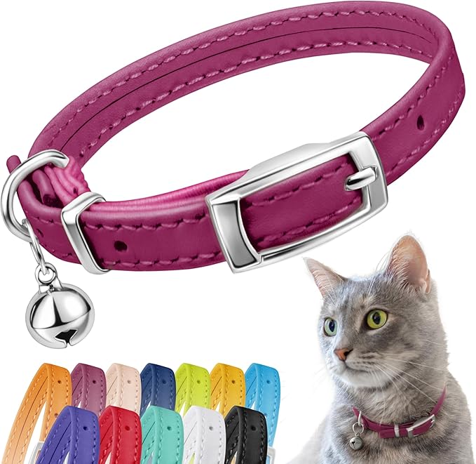 CollarDirect Leather Cat Collar with Removable Bell (Pink, 6-7 Inch)