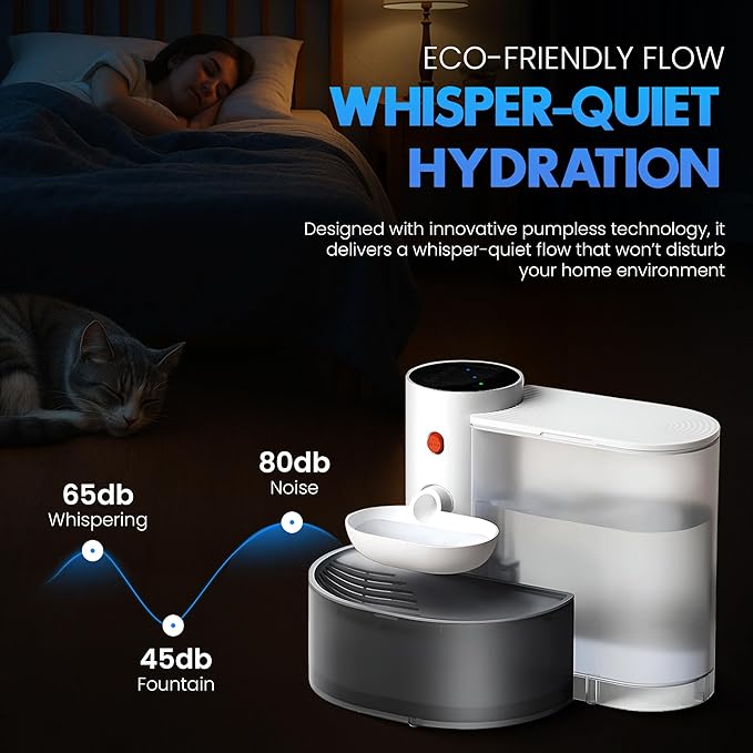 Smart Wireless Cat Water Fountain, 3L Automatic Pet Water Dispenser for Cats & Small Dogs, Ultra Quiet, Cordless Pet Fountain, No Filter, Self Cleaning for Always Fresh Water