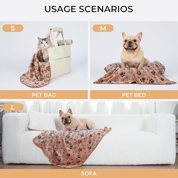 Luciphia 1 Pack 3 Blankets Super Soft Fluffy Premium Fleece Pet Blanket Flannel Throw for Dog Puppy Cat Paw Brown/Pink/White Medium(30x20 inch)