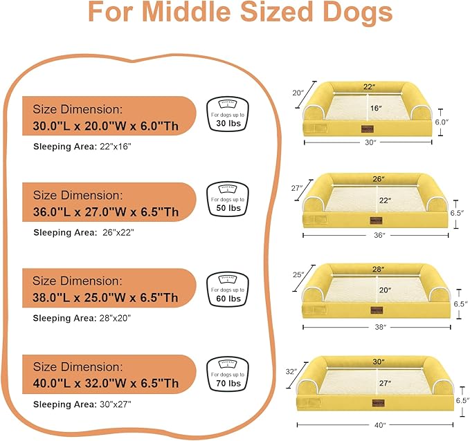 Large Dog Bed Orthopedic Washable: Beds Bolster XL Bed Big XLarge Dogs Egg Crate Foam Couch Sofa Waterproof with Removable Cover - Ginger