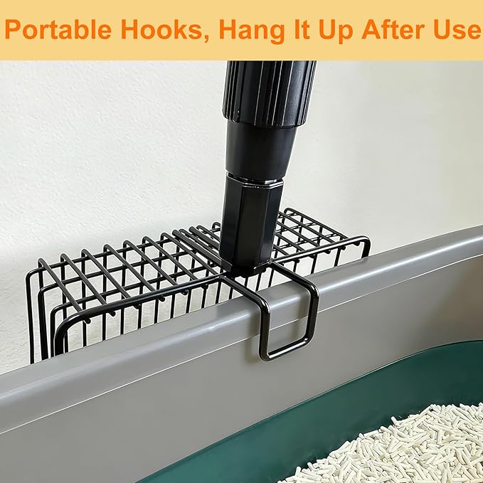 Cat Litter Scoop with Extendable Long Handle, 22.2"-42.5" No Bending Back Metal Kitty Litter Scoop, Large Non-Stick Wide Flat Head Heavy Duty Cat Pooper Scooper