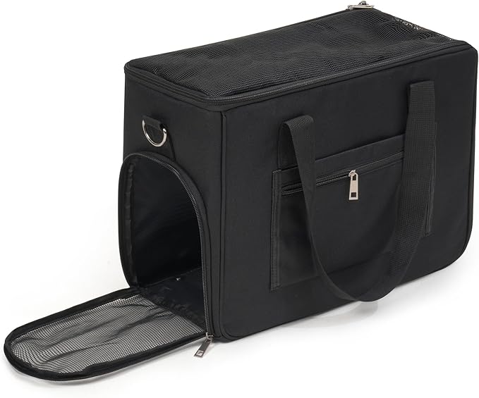 Cat & Dog Carrier for Pets Up to 15 Lbs, Airline Approved Soft-Sided Collapsible Pet Carrier for Cats & Dogs, Cat Carrier with Breathable Mesh, Padded Interior – Ideal for Car Rides, Daily Use(Black)