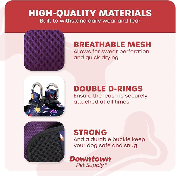 Downtown Pet Supply Step-in Dog Harness – No Pull, Adjustable Padded Mesh with Reflective Trim, Secure Buckle Strap – Comfortable & Breathable Small Dog Harness, Large, Space
