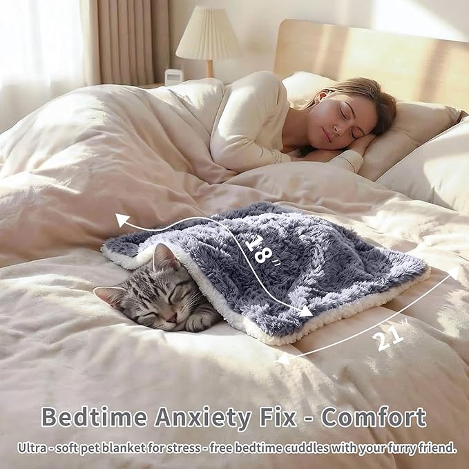 Cat Blanket for Indoor Cats Ultra-Soft Plush Small Blanket Machine Washable Cozy Calming for Kittens Cats Bed Couch Car 21"x18" Coffee