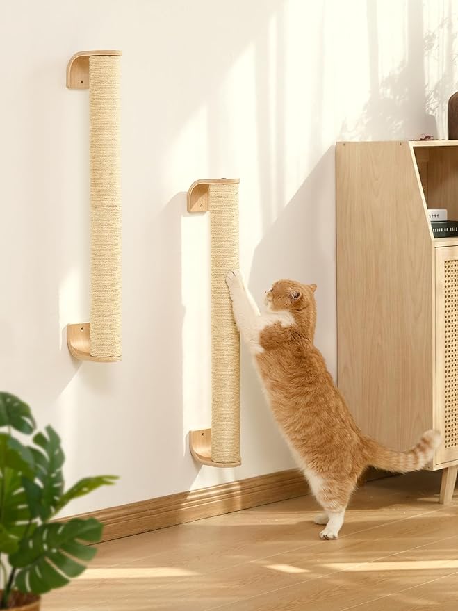 FUKUMARU Cat Wall Scratcher, 60" Tall Wall Mounted Kitten Scratching Post, Sturdy Sisal Climbing Tree for Indoor Large Cats