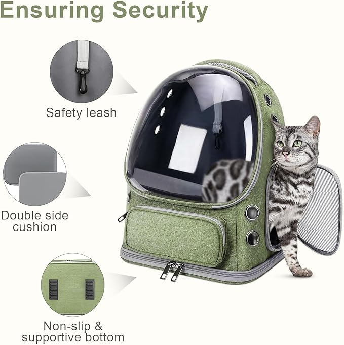 Cat Backpack Carrier, Breathable Cat Carrier Large Space Bubble Pet Backpack for Kitty Small Dog, Foldable Airline Approved Pet Travel Carrier for Travel Hiking (Green, 20 lbs)