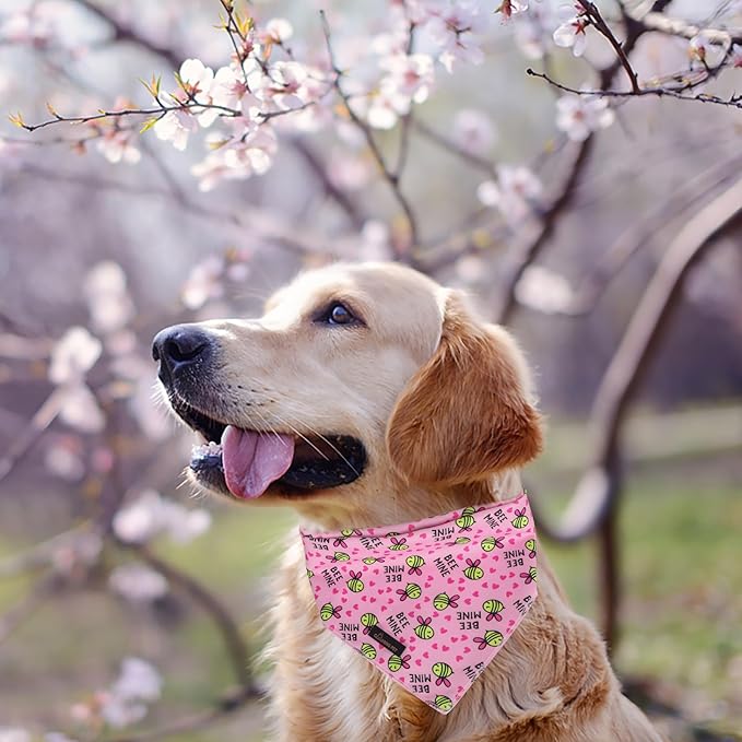 ARING PET Bee Dog Bandanas, Spring Yellow Pink Bees Pet Bandana Scarf Triangle Bibs for Puppy Small Medium Large Boy Girl Dogs Cats-S