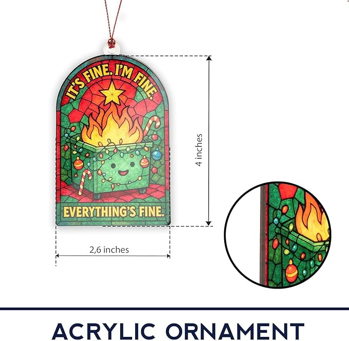 Dumpster Fire Ornament 2025, Funny Christmas Ornaments, Unique Tree Hanging Decoration, Everything's Fine Ornaments for Christmas Tree Decoration, Dumpster Fire Gifts for Family Friends Coworkers