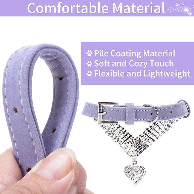 EXPAWLORER Cute Dog Necklace - Rhinestone Dog Collar, Soft Velvet Collar for Girl Boy Cats Dogs, Sparkling Pet Neck Decoration, Adjustable Pet Collar for Puppies Cats Small Medium Dogs, Purple M