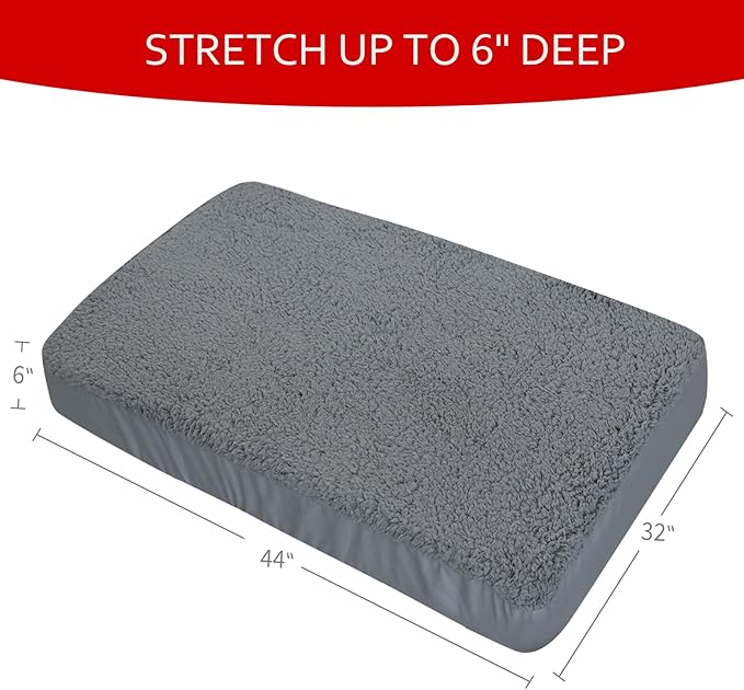 Dog Bed Covers Soft Plush Replacement Washable, Waterproof Pet Mattress Bed Liner Grey 44x32 Inches, for Dog/Cat, Cover Only