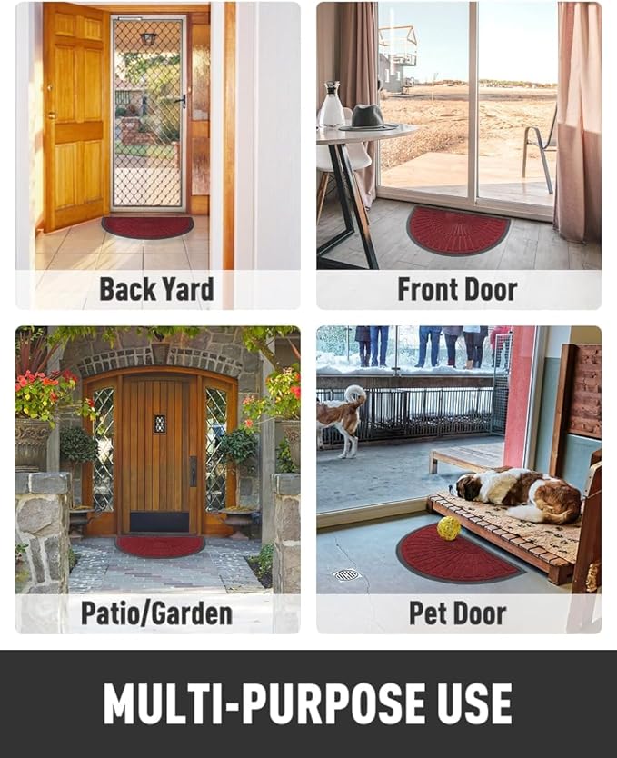 tchdio Door Mat Outdoor Indoor Entrance Doormat-Semicircular Durable Rubber Non Slip Front Door Mat for Outside Inside Entry Entryway Dirt Trapper WelcomeMat for Muddy Paws and Shoes-Red 24”x47”