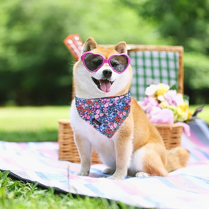 ARING PET Floral Dog Bandanas, Blue Pink Orange Flowers Pet Bandana Scarf Triangle Bibs for Puppy Small Medium Large Boy Girl Dogs Cats-S